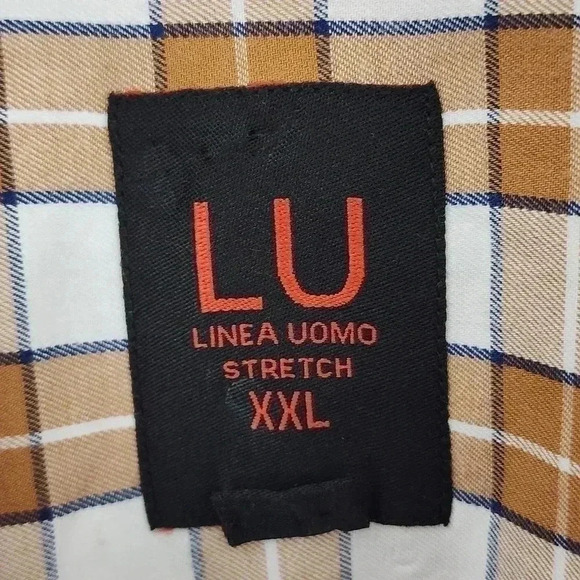 Linea Uomo Plaid Long sleeve Plaid Button Down Stretch Men's Shirt XXL Brown - Picture 5 of 7